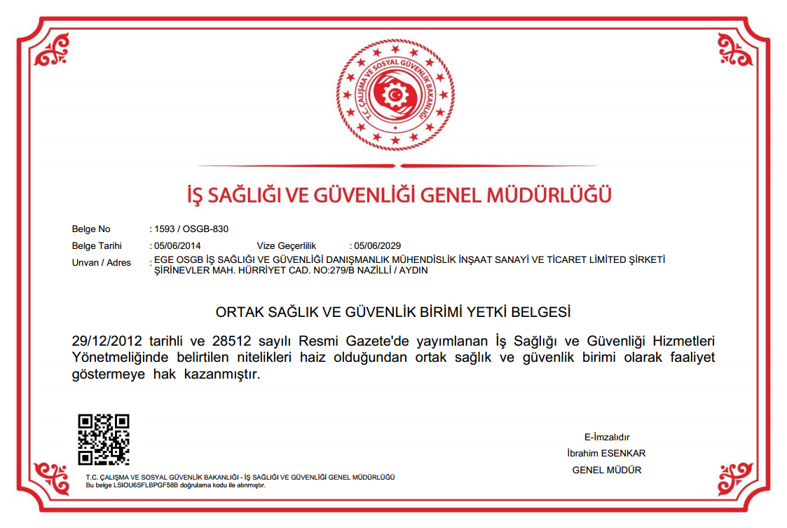 OSGB Yetki Belgesi